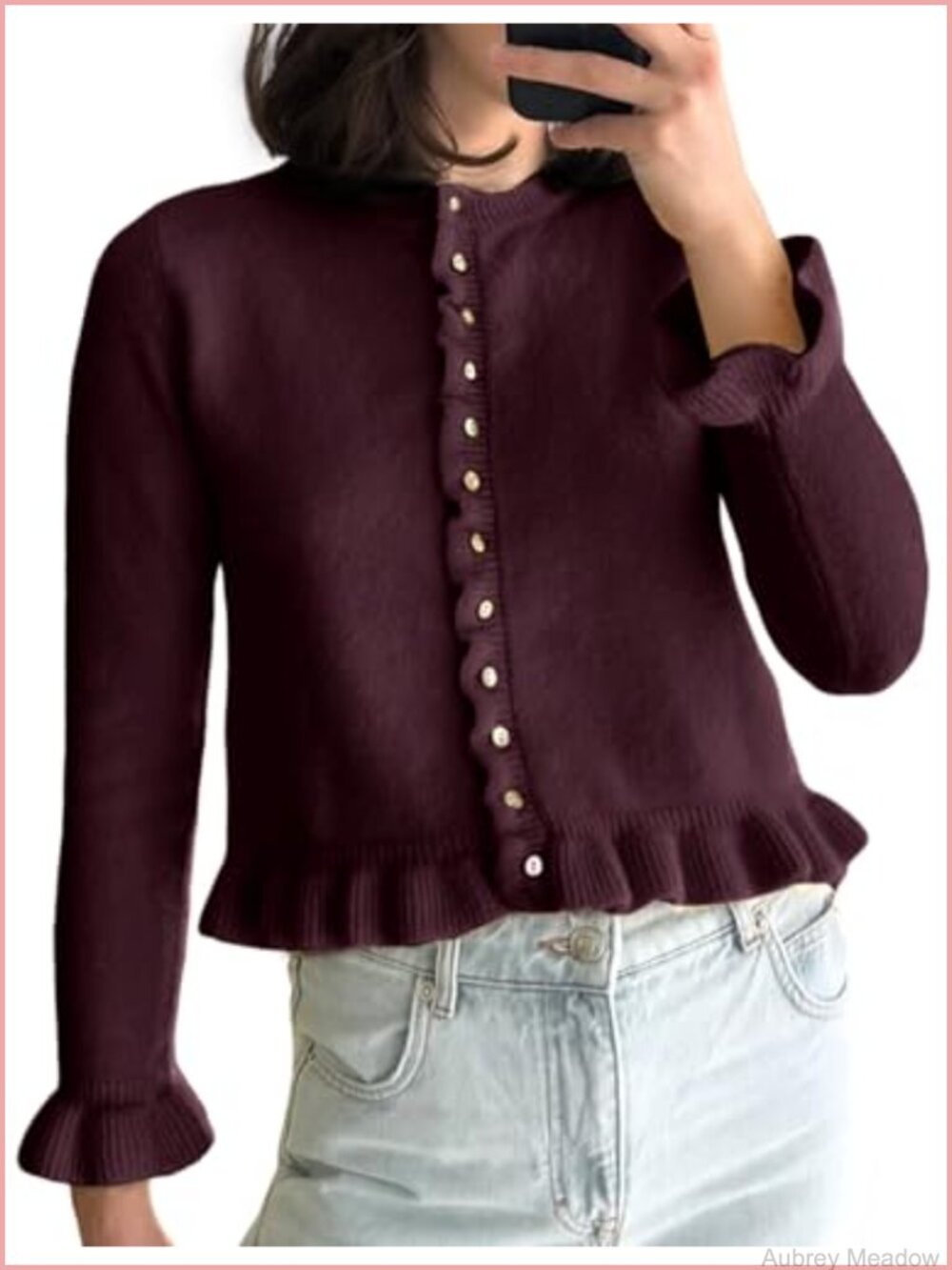 Women's Cropped Ruffle Cardigan Sweater Button Down Knit